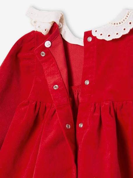 Vestido de terciopelo para bebés con leotardos a juego rojo 