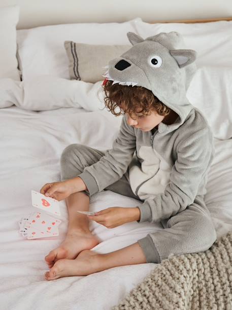 Mono Pijama Lobo, para niño GRIS CLARO LISO CON MOTIVOS 