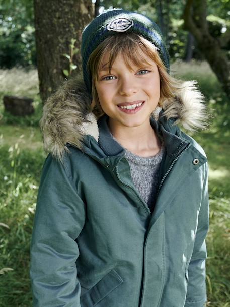 Parka con capucha y forro de sherpa, con relleno de poliéster reciclado, niño AZUL OSCURO LISO CON MOTIVOS+MARRON OSCURO LISO CON MOTIVOS+VERDE MEDIO LISO CON MOTIVOS 