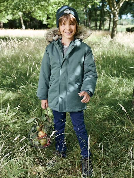 Parka con capucha y forro de sherpa, con relleno de poliéster reciclado, niño AZUL OSCURO LISO CON MOTIVOS+MARRON OSCURO LISO CON MOTIVOS+VERDE MEDIO LISO CON MOTIVOS 