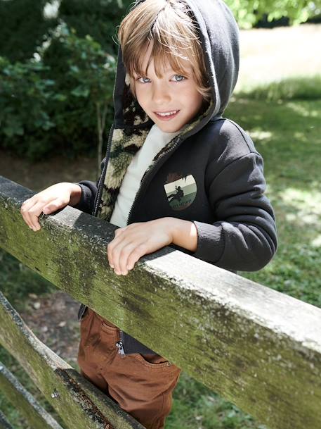 Sudadera con cremallera y forro sherpa de camuflaje para niño GRIS OSCURO LISO CON MOTIVOS 