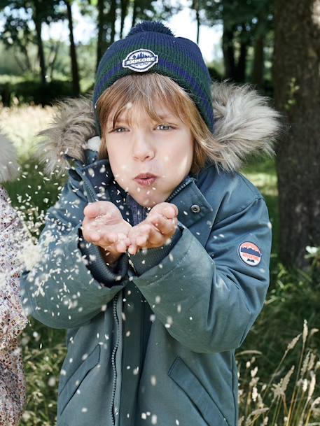 Parka con capucha y forro de sherpa, con relleno de poliéster reciclado, niño AZUL OSCURO LISO CON MOTIVOS+MARRON OSCURO LISO CON MOTIVOS+VERDE MEDIO LISO CON MOTIVOS 