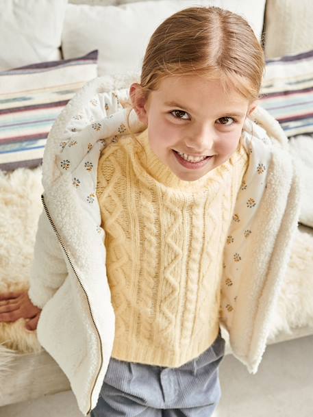 Chaqueta con capucha de sherpa, niña BLANCO CLARO LISO 