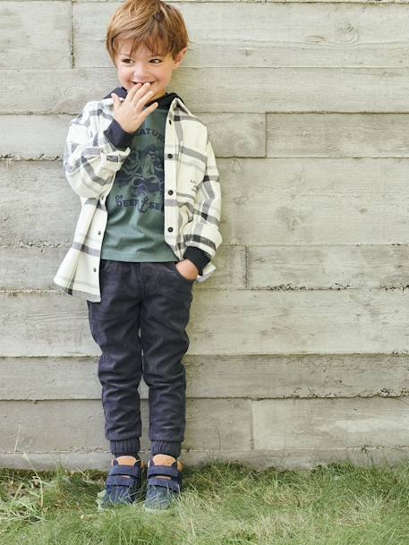 Zapatillas de caña alta con cordones y piezas autoadherentes, niño AZUL OSCURO LISO 