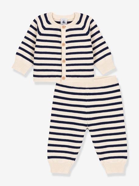 Conjunto de 2 prendas a rayas de punto tricot de lana y algodón PETIT BATEAU blanco estampado 