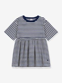 Niña-Vestido a rayas con manga 3/4 de algodón PETIT BATEAU