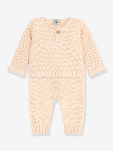 Conjunto de dos prendas de punto tricot de algodón orgánico PETIT BATEAU blanco 