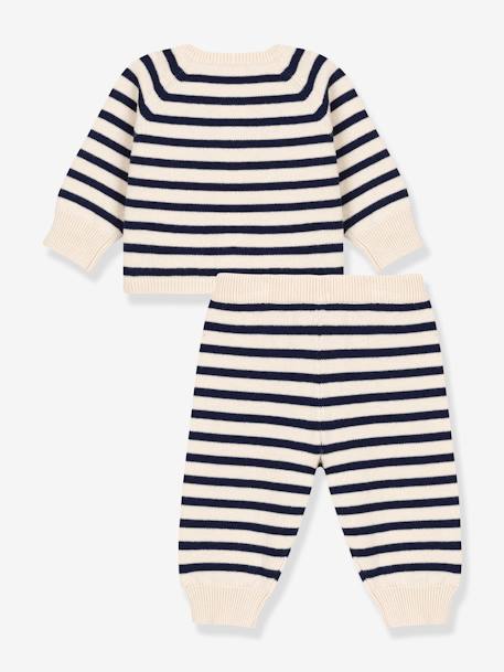 Conjunto de 2 prendas a rayas de punto tricot de lana y algodón PETIT BATEAU blanco estampado 