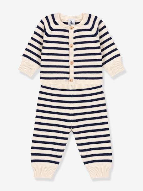 Conjunto de 2 prendas a rayas de punto tricot de lana y algodón PETIT BATEAU blanco estampado 