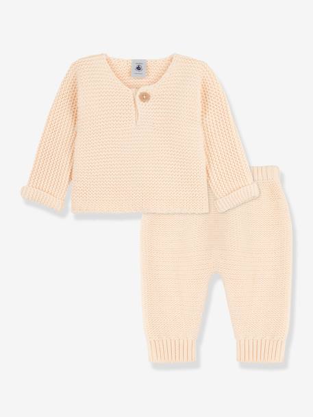 Conjunto de dos prendas de punto tricot de algodón orgánico PETIT BATEAU blanco 