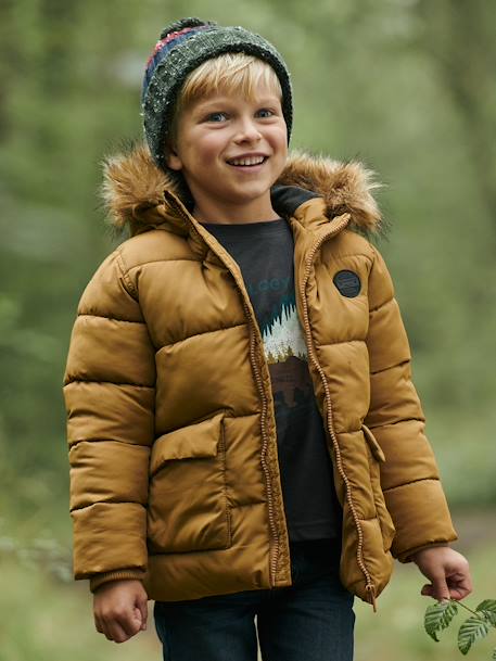 Chaqueta acolchada con forro polar y guantes o manoplas, para niño AZUL MEDIO LISO CON MOTIVOS+MARRON MEDIO LISO CON MOTIVOS 