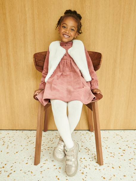 Vestido de pana con gorguera, niña MARRON MEDIO LISO 