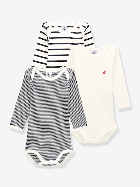 Lote de 3 bodies de manga larga PETIT BATEAU blanco+lote blanco 