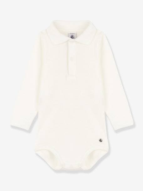 Body de manga larga con cuello polo de algodón bio PETIT BATEAU crudo 