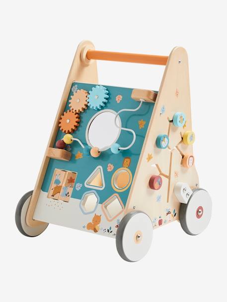 Carrito andador con frenos de madera FSC® BLANCO MEDIO LISO CON MOTIVOS+madera+rosa 