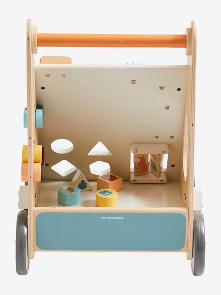 Carrito andador con frenos de madera FSC® BLANCO MEDIO LISO CON MOTIVOS+madera+rosa 