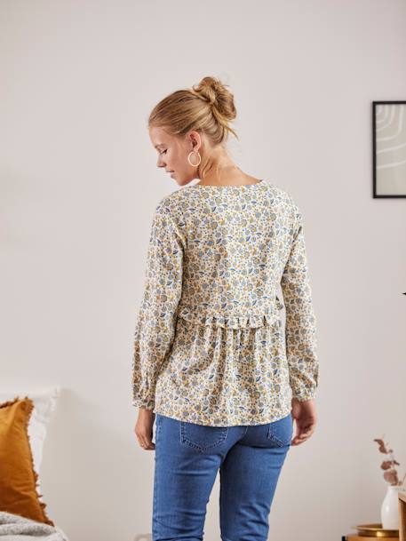 Blusa estampada con volante para embarazo y lactancia BEIGE CLARO ESTAMPADO 