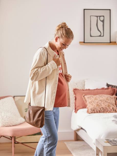 Sobrecamisa de pana para embarazo y lactancia BEIGE CLARO LISO 