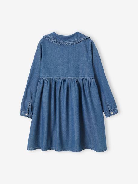 Vestido con cuello Peter Pan de denim, niña AZUL OSCURO LISO 