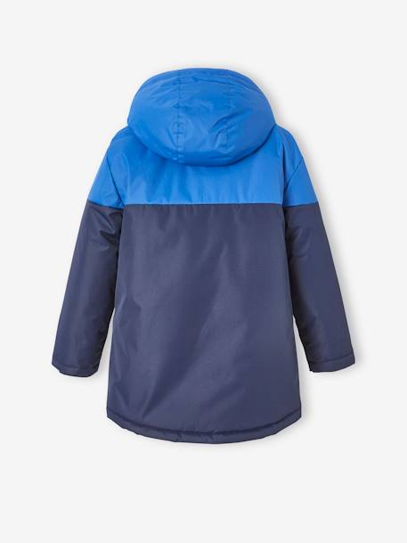 Parka técnica con capucha para niño AZUL FUERTE LISO CON MOTIVOS+MARRON MEDIO LISO CON MOTIVOS 