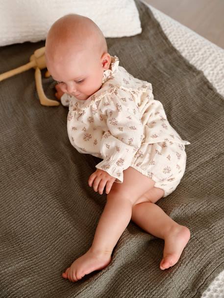Vestido de gasa de algodón con pantalón bombacho, bebé beige medio  estampado - Vertbaudet