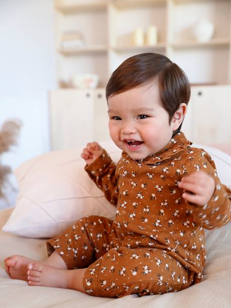 Pelele de algodón con abertura delante, para bebé niña MARRON MEDIO ESTAMPADO+rosa viejo 