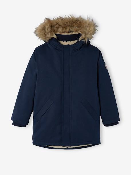 Parka con capucha y forro de sherpa, con relleno de poliéster reciclado, niño AZUL OSCURO LISO CON MOTIVOS+MARRON OSCURO LISO CON MOTIVOS+VERDE MEDIO LISO CON MOTIVOS 