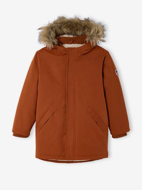 Parka con capucha y forro de sherpa, con relleno de poliéster reciclado, niño AZUL OSCURO LISO CON MOTIVOS+MARRON OSCURO LISO CON MOTIVOS+VERDE MEDIO LISO CON MOTIVOS 