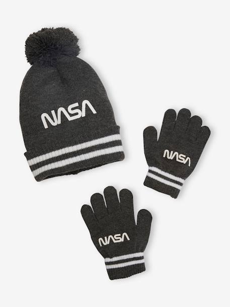 Conjunto gorro + manoplas NASA® GRIS OSCURO LISO CON MOTIVOS 