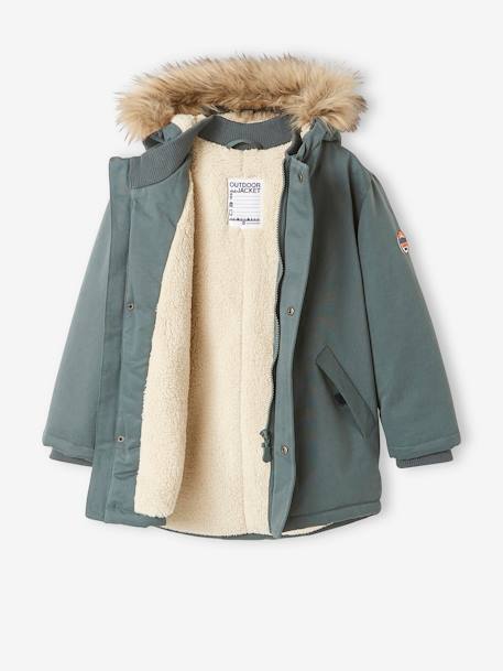 Parka con capucha y forro de sherpa, con relleno de poliéster reciclado, niño AZUL OSCURO LISO CON MOTIVOS+MARRON OSCURO LISO CON MOTIVOS+VERDE MEDIO LISO CON MOTIVOS 