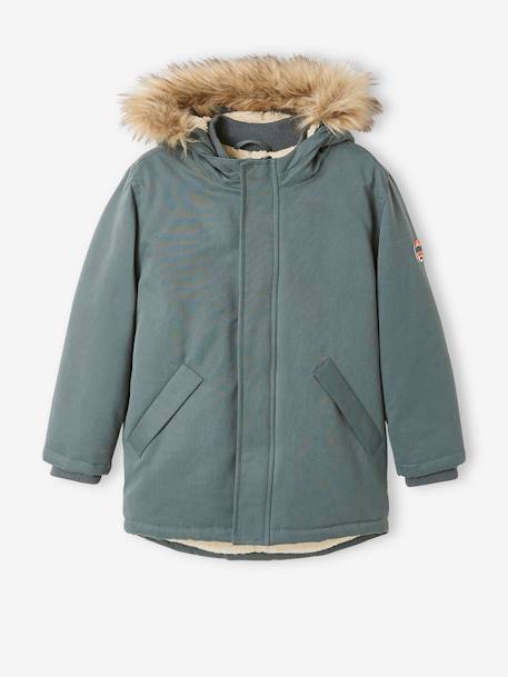 Parka con capucha y forro de sherpa, con relleno de poliéster reciclado, niño AZUL OSCURO LISO CON MOTIVOS+MARRON OSCURO LISO CON MOTIVOS+VERDE MEDIO LISO CON MOTIVOS 