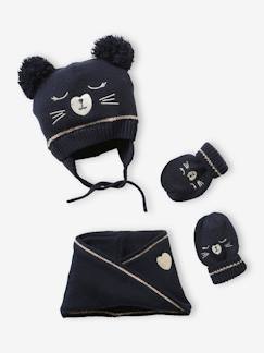 -Conjunto de punto jacquard gorro + snood + manoplas, bebé niña