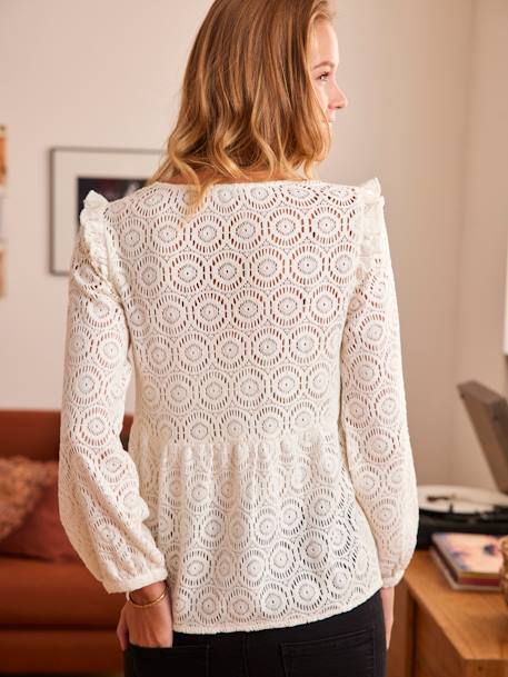 Blusa de encaje de macramé para embarazo y lactancia BEIGE CLARO LISO 