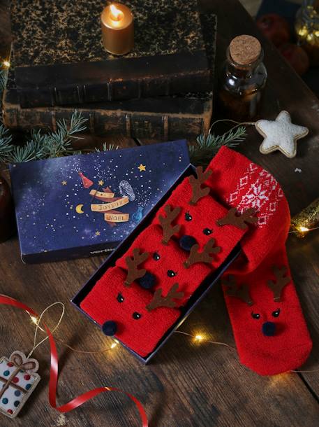 Pack de calcetines de Navidad Oeko Tex®, niña + adulta ROJO OSCURO ESTAMPADO 