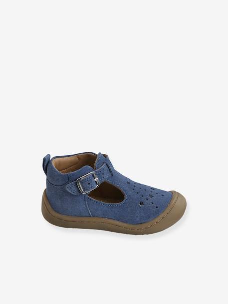 Sandalias flexibles de piel para bebé, especiales para gateo azul jeans 