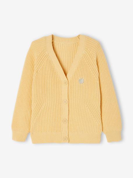 Chaqueta de punto perlado para niña amarillo pálido+coral+verde sauce 