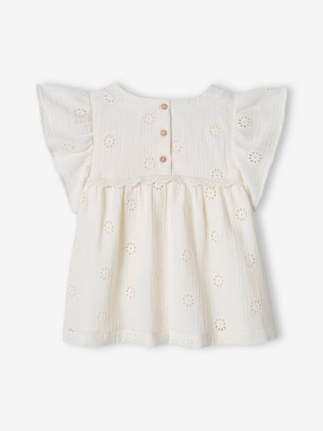 Blusa de gasa de algodón con bordado de flores para niña crudo+malva 