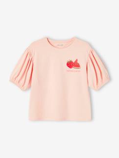 Niña-Camisetas-Camiseta con mangas abullonadas y motivo de fruta en el pecho, para niña