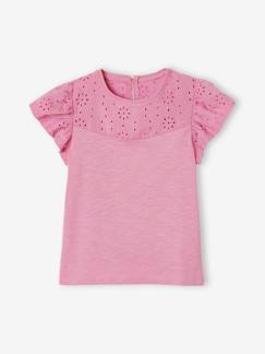 -Camiseta para niña con bordado inglés y mangas con volantes