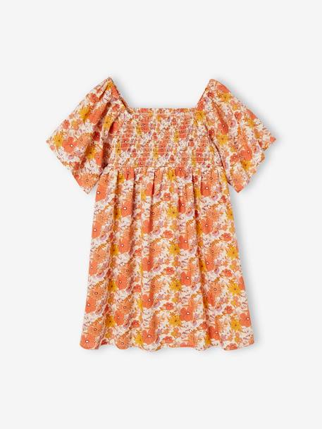 Vestido estampado de flores con smocks para niña nude 