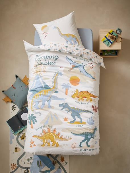 Juego de cama infantil JURASSIC CAMP blanco estampado 