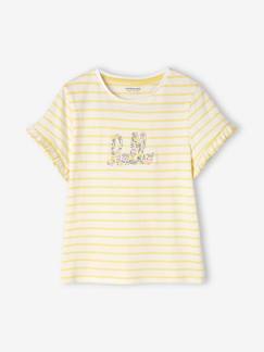 Camiseta a rayas con corazón y lentejuelas, para niña blanco medio a rayas  - Vertbaudet