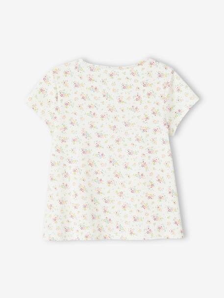 Camiseta estilo blusa con flores, para niña azul claro+crudo 