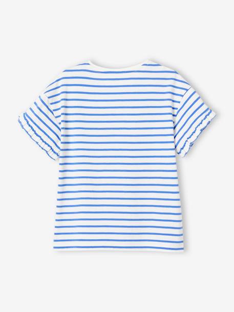 Camiseta a rayas con corazón y lentejuelas, para niña azul claro+azul marino+BLANCO MEDIO A RAYAS+rayas azul 