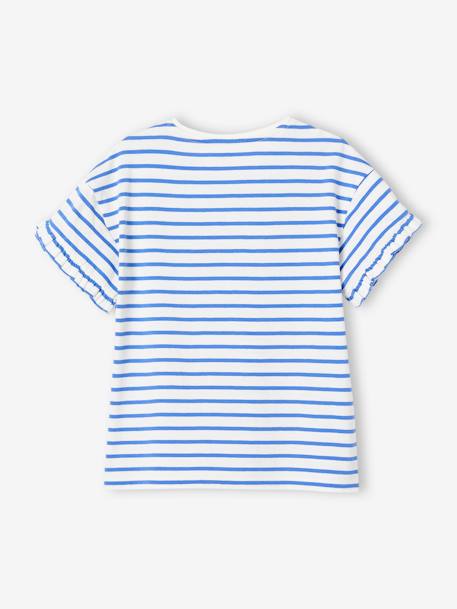 Camiseta a rayas con corazón y lentejuelas, para niña azul marino+BLANCO MEDIO A RAYAS+rayas azul 