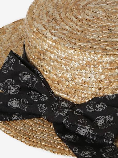 Sombrero aspecto paja con lazo estampado para niña beige arena 