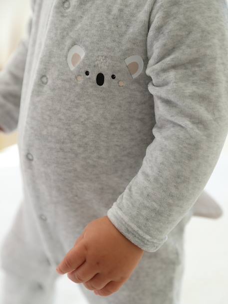 Pelele «Koala» de terciopelo para bebé beige jaspeado+gris jaspeado 