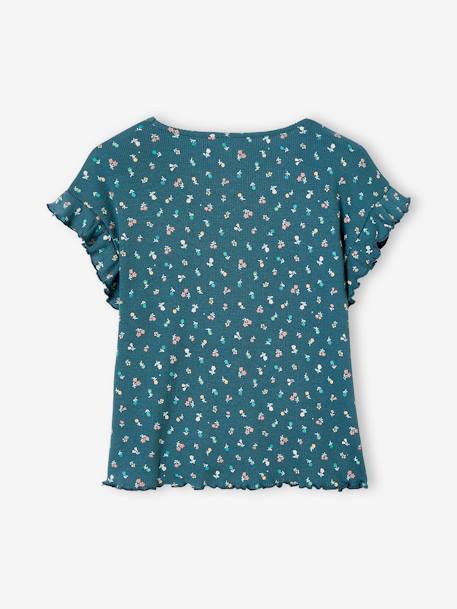 Camiseta de canalé con estampado de flores para niña crudo+tinta 