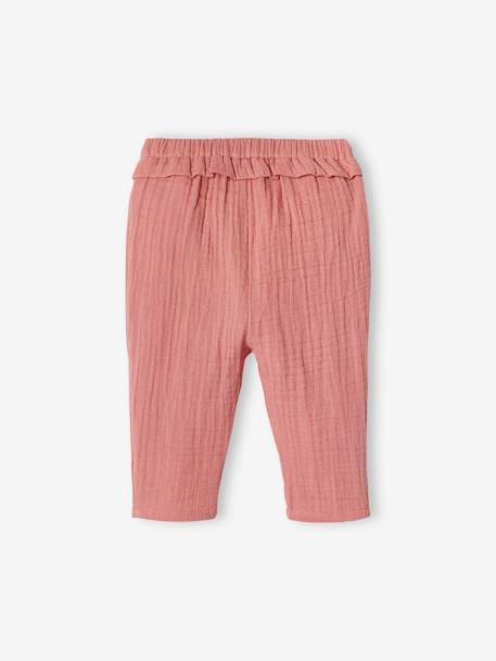 Pantalón de gasa de algodón para bebé azul grisáceo+crudo+rosa viejo 