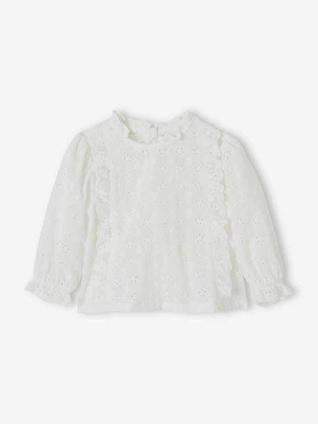 Blusa de bordado inglés con volantes para bebé blanco+rosa rosa pálido 